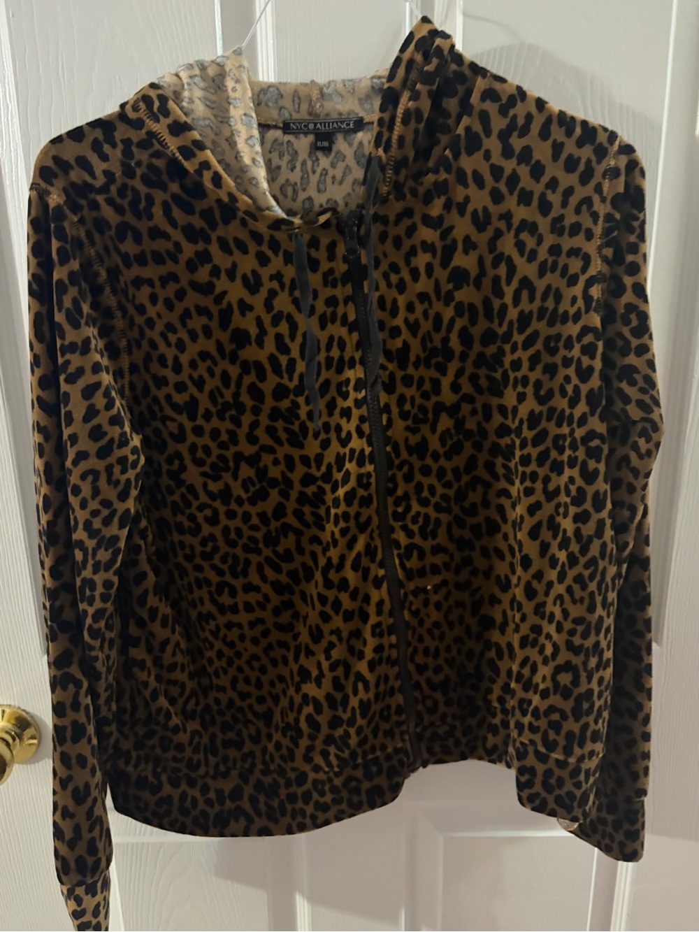 NY&C Alliance Leopard Print Zip-Up Hoodie in Brown